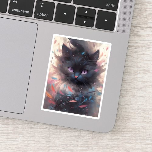 Mystical Watercolor Black Cat  Cute  Cat Sticker