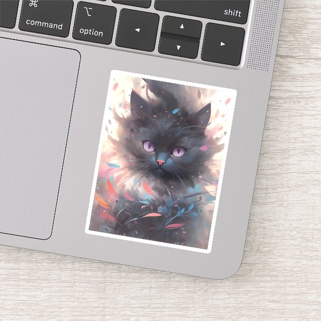 Mystical Watercolor Black Cat | Cute  Cat Sticker (Detail)