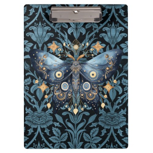 Mystical Watercolor Blue and Gold Night Moth Clipboard