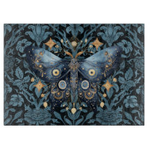 Mystical Watercolor Blue and Gold Night Moth