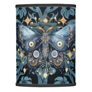 Mystical Watercolor Blue and Gold Night Moth Lamp Shade