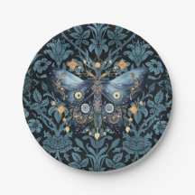 Mystical Watercolor Blue and Gold Night Moth