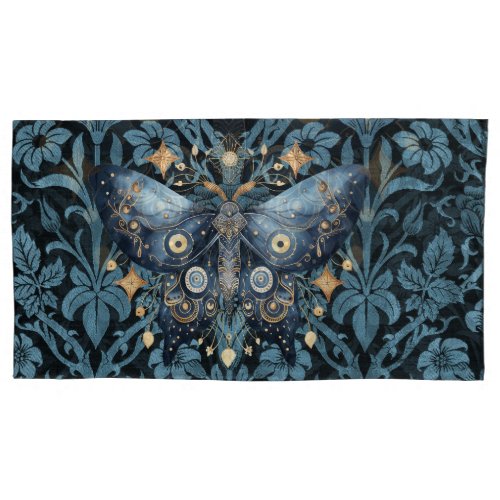 Mystical Watercolor Blue and Gold Night Moth Pillow Case