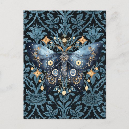 Mystical Watercolor Blue and Gold Night Moth Postcard