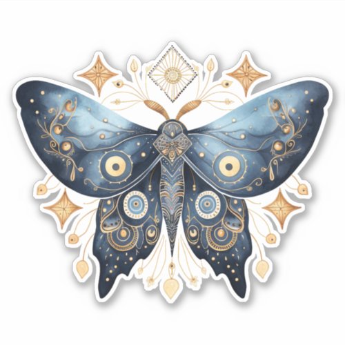 Mystical Watercolor Blue and Gold Night Moth Sticker