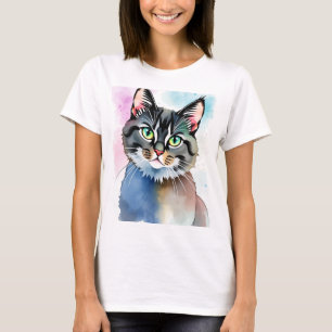 Mystical Watercolor Cat T-Shirt for Women – Dreamy