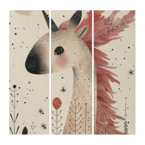 Mystical Watercolor Creatures  Triptych