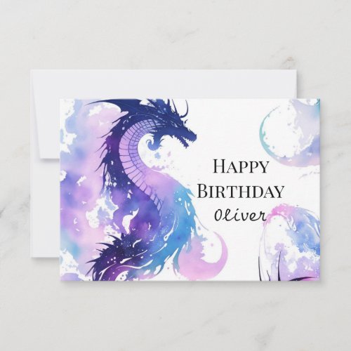 Mystical Watercolor Dragon Birthday Card