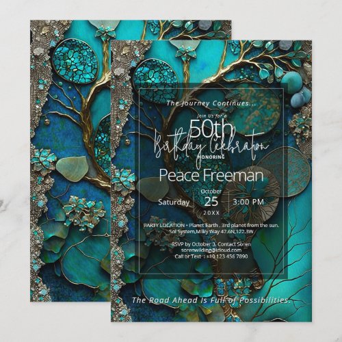 Mystical Waterfall | Botanical Gemstone Abstract Invitation