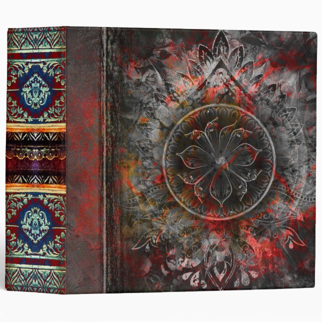 Mystical Weathered Burgundy Ancient Tome 3 Ring Binder (Front/Spine)