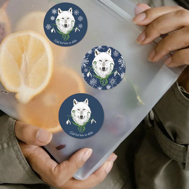 Mystical White Arctic Wolf Winter Snowdrop Blue Labels (Creator Uploaded)