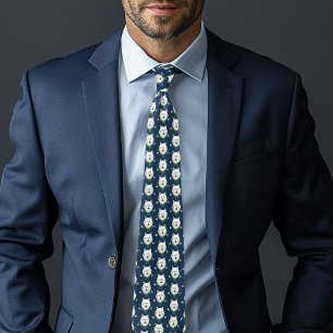 Mystical White Arctic Wolf Winter Snowdrop Blue Neck Tie