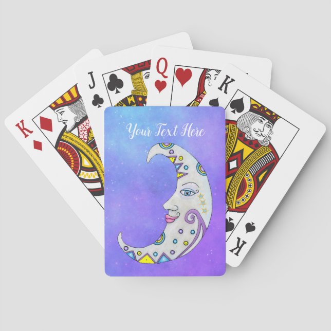  Mystical White Crescent Moon With Markings Face Poker Cards (Back)