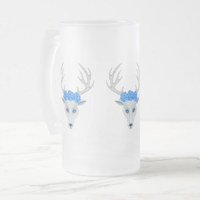 Mystical white Deer Head Antlers Wearing Blue Rose
