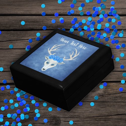 Mystical White Deer Head Blue Eyes Antler Roses Gift Box