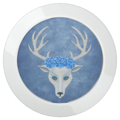 Mystical White Deer Head Blue Roses Big Antlers USB Charging Station