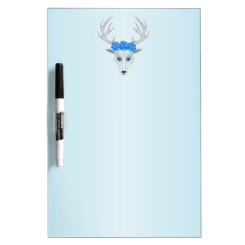Mystical White Deer Head With Antlers Roses Blue Dry Erase Board