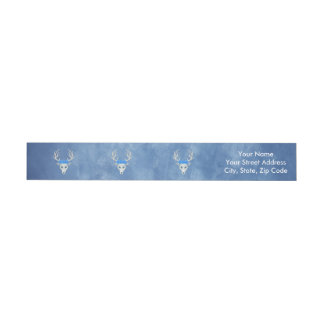 Mystical White Deer Heads Antlers Blue Roses Wrap Around Label