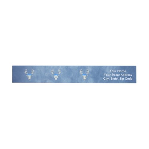 Mystical White Deer Heads Antlers Blue Roses Wrap Around Label