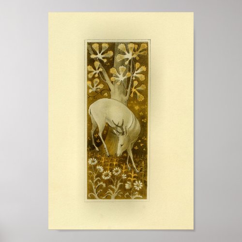 Mystical White Deer in Woods 1877 Print