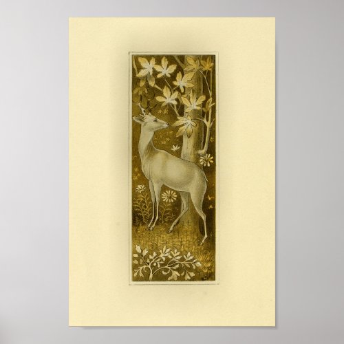 Mystical White Deer in Woods 1877 Print