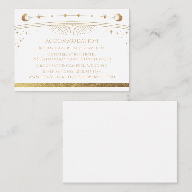 Mystical White Gold Celestial Wedding Enclosure Card (Front/Back)