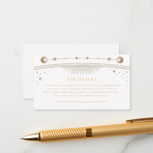 Mystical White Gold Wedding Details Sun Moon Star Enclosure Card