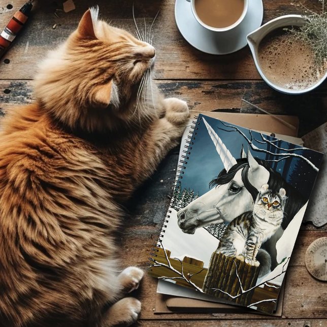 Mystical White Gray Fantasy Unicorn Cat Winter Notebook (Creator Uploaded)