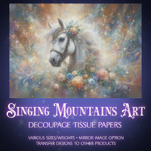 Mystical White Horse Celestial Art Decoupage Tissue Paper