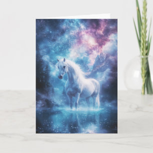 Mystical White Horse in a Cosmic Dreamscape Card