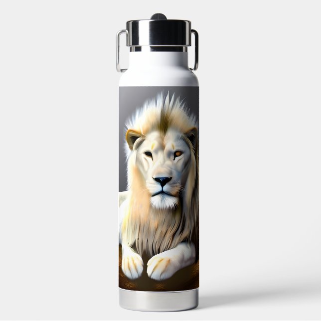 Mystical White Lion AI Art Water Bottle (Front)