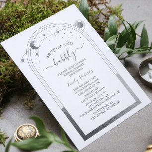 Mystical White Silver Celestial Bridal Shower Invitation