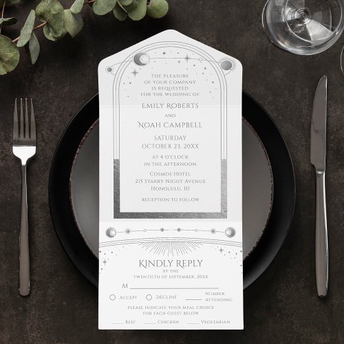 Mystical White Silver Sun Moon Astronomy Space All In One Invitation