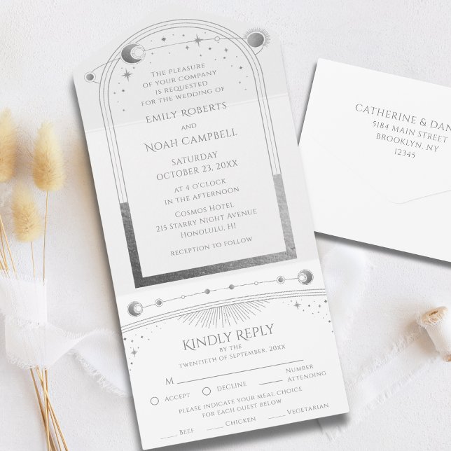 Mystical White Silver Sun Moon Astronomy Space All In One Invitation (Creator Uploaded)