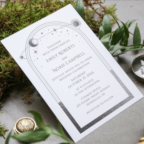 Mystical White Silver Sun Moon Astronomy Space Invitation