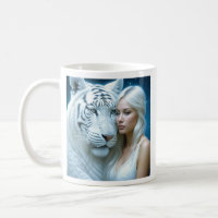 Mystical White Tiger and Beautiful Woman  Coffee Mug