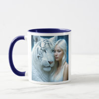 Mystical White Tiger and Beautiful Woman  Mug