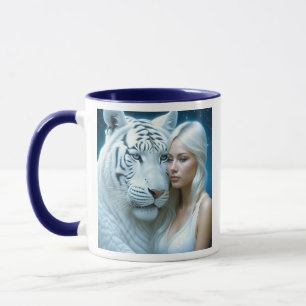 Mystical White Tiger and Beautiful Woman Mug