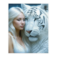 Mystical White Tiger and Woman Acrylic Print