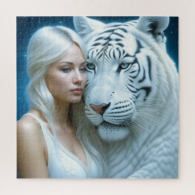 Mystical White Tiger and Woman Jigsaw Puzzle (Vertical)