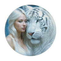 Mystical White Tiger and Woman Magical  Cutting Board