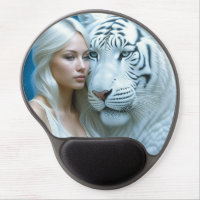 Mystical White Tiger and Woman Magical  Gel Mouse Pad