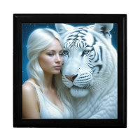 Mystical White Tiger and Woman Magical  Gift Box