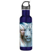 Mystical White Tiger and Woman Personalized Stainless Steel Water Bottle