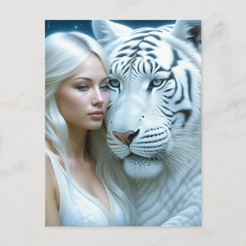 Mystical White Tiger and Woman Postcard