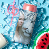 Mystical White Tiger and Woman Seltzer Can Cooler