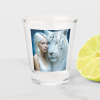 Mystical White Tiger and Woman Shot Glass