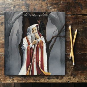 Mystical White Wizard Raven Oak Tree Fantasy 3 Ring Binder