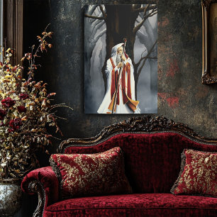 Mystical White Wizard Raven Oak Tree Fantasy Metal Print