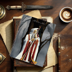 Mystical White Wizard Raven Oak Tree Fantasy Notebook